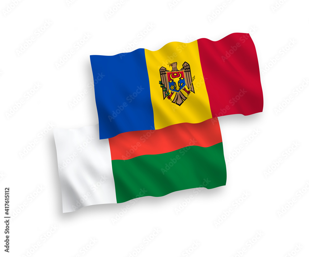 Fototapeta premium Flags of Moldova and Madagascar on a white background