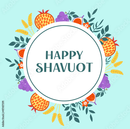 Happy Shavuot greeting card, poster, invitation, flyer. Shavuot template for your design. Jewish holiday background. Vector illustration