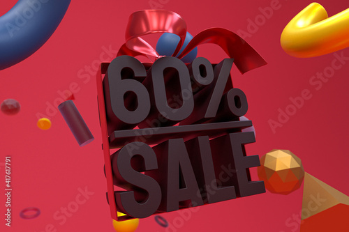 60  sale with bow and ribbon 3d design on abstract geometry background