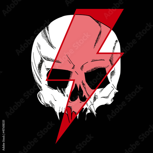 Vector illustration of a skull with lightning symbol. Design for t-shirts or posters.
