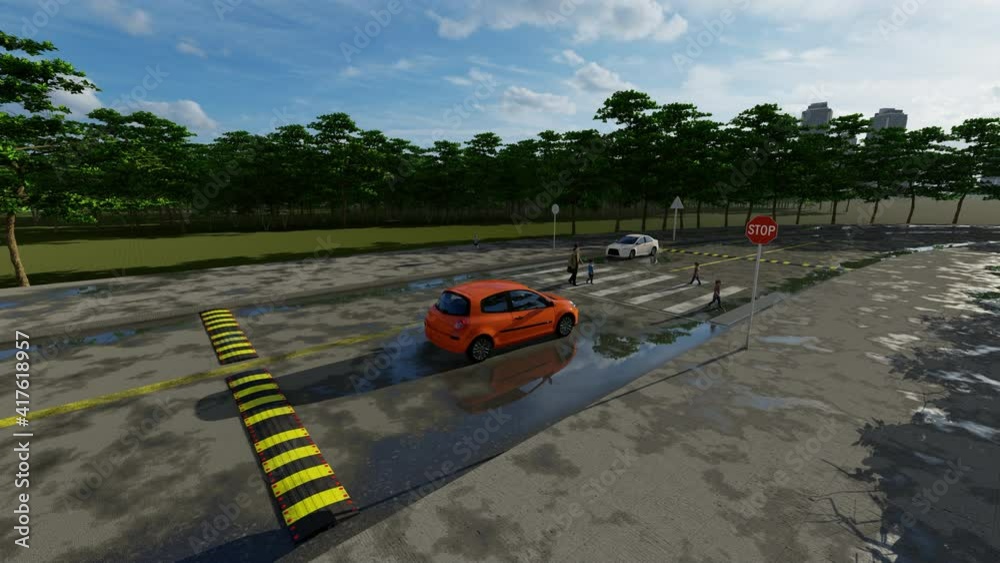Pupils crossing the street, cars stopped