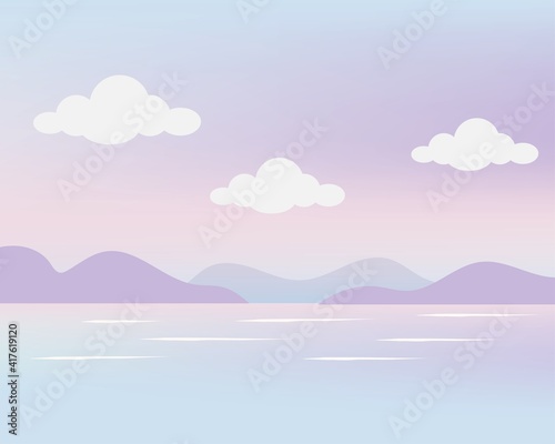 Cute pink purple pastel landscape and tiny clouds © waruntorn