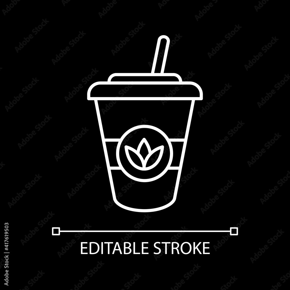 Iced tea white linear icon for dark theme. Summer refreshment. Drink in cup with straw. Thin line customizable illustration. Isolated vector contour symbol for night mode. Editable stroke Iced tea white linear icon for dark theme. Summer refreshment. Drink in cup with straw. Thin line customizable illustration. Isolated vector contour symbol for night mode. Editable stroke