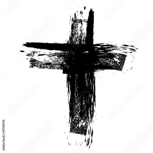 Grunge Religion Cross . Black Paint . Vector