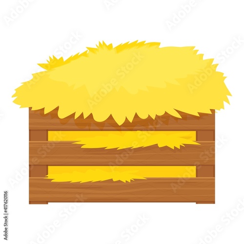 Bale of hay, haystack in wooden box in cartoon style isolated on white background stock vector illustration. Harvest, rural agriculture, farming. 