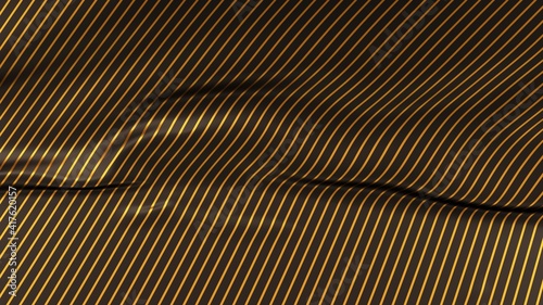 Black silk with golden stripes pattern. Beautifully laid fabric. Elegant fabric horizontal background. High resolution.