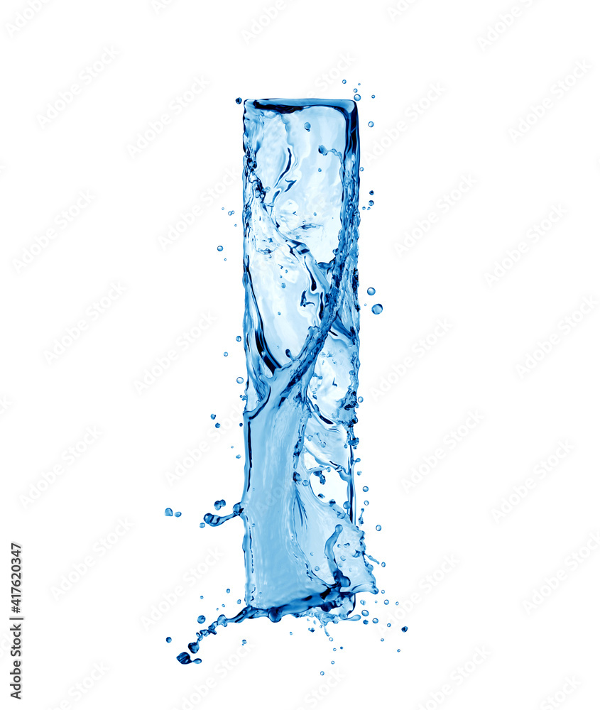 Latin letter I made of water splashes, isolated on a white background