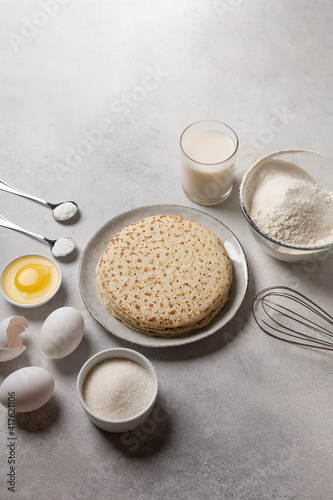 Ingredients for making pancakes for Shrovetide photo