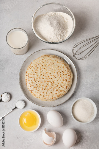 Ingredients for making pancakes for Shrovetide