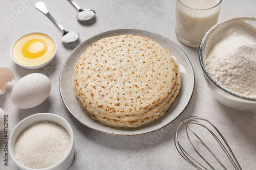 Ingredients for making pancakes for Shrovetide photo