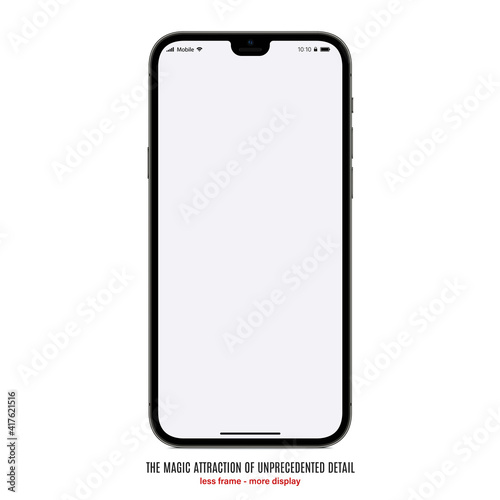 smartphone frameless grey color with blank screen saver front view isolated on white background. mockup of realistic and detailed new mobile phone with shadow. stock vector illustration