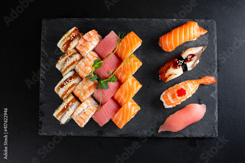 japanese sushi food. Maki ands rolls with tuna.