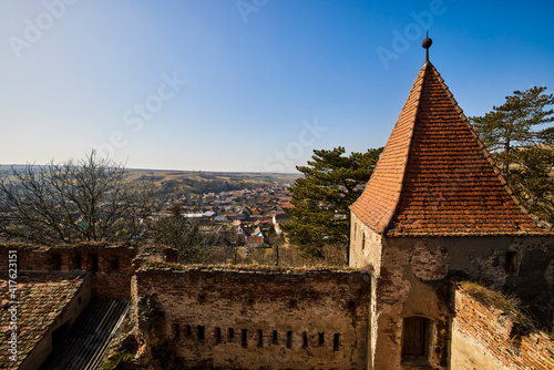 Slimnic Fortress (Stolzenburg): fortified enclosure, with towers, chapel, tower, bastion, was built in the fourteenth century, located on a Burgbasch hill on a Sibiu-Mediaș road in Transylvania photo