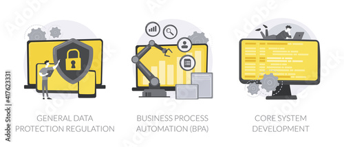 Digital transformation abstract concept vector illustration set. General data protection regulation, business process automation, system software development, data collection abstract metaphor.