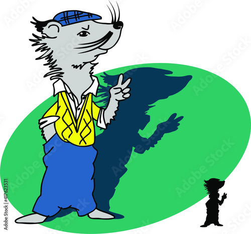 Cartoon image of a rare animal cat bear binturong in the role of a business man.