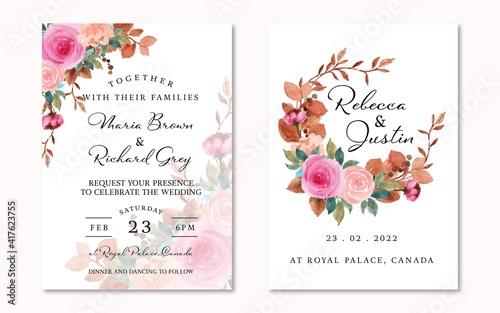 Lovely Vintage Pink And Peach Rustic Floral Wedding Invitation Set