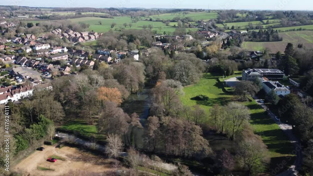 Meriden Village Lake 4K Aerial View Historic Centre Of England