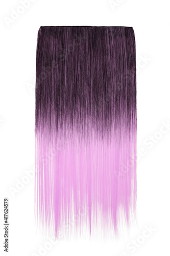 Subject shot of black and pink tresses for hair extension. Natural looking strands are isolated on the white background.  photo