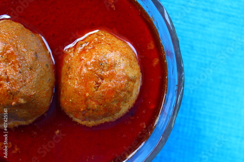 Mutton Rista, traditional non vegetarian Kashmiri dish closeup