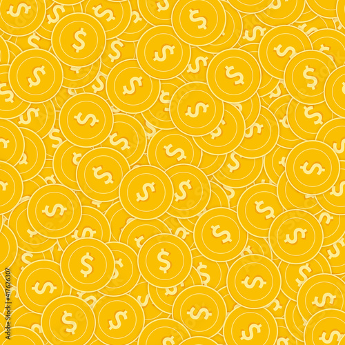 American dollar coins seamless pattern. Glamorous scattered USD coins. Big win or success concept. U