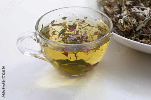 Moss tea good for health. Reindeer lichen tea. Moss tea good for health. Herbal tea.