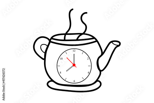 The concept of an alarm clock in a teapot with steam