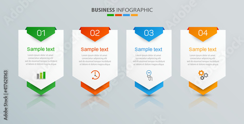 Business vector infographic template with 4 options or steps. Can be used for workflow layout, diagram, annual report, web design, steps or processes 