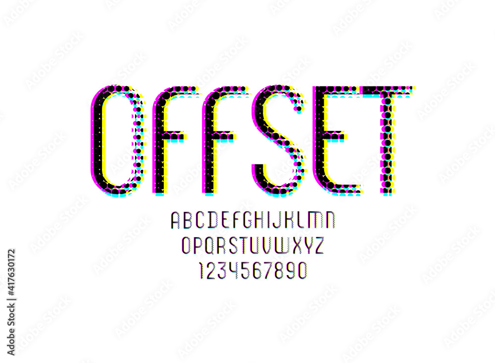 Graphic original font, alphabet with halftone effect, modern multi colored letters and numbers, vector illustration 10 EPS Graphic original font, alphabet with halftone effect, modern multi colored letters and numbers, vector illustration 10 EPS
