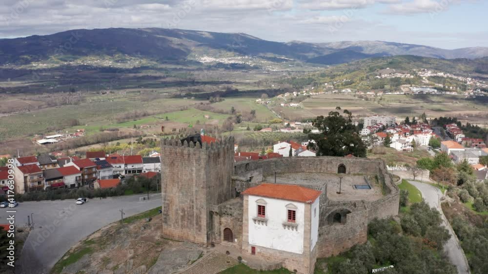 Scenic View Of The Medieval Castle In Belmonte, Castelo Branco District, Portugal - aerial orbit Scenic View Of The Medieval Castle In Belmonte, Castelo Branco District, Portugal - aerial orbit