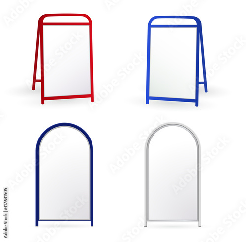 3d render of advertising construction stand on isolated clean white background. Design template blank pop up banner display template for designers. Vector illustration EPS 10 promotional presentation