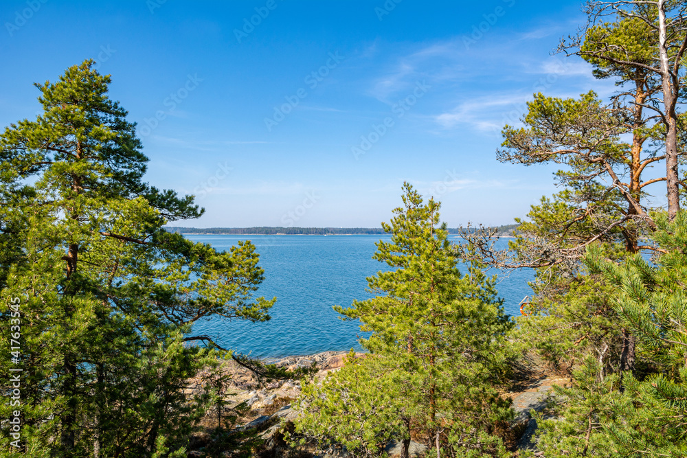 The rocky view of Porkkalanniemi and view to the Gulf of Finland, Kirkkonummi, Finland