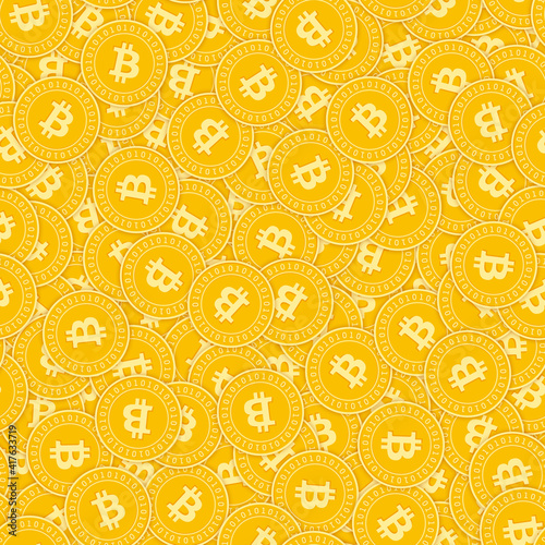 Bitcoin, internet currency coins seamless pattern. Superb scattered BTC coins. Big win or success co