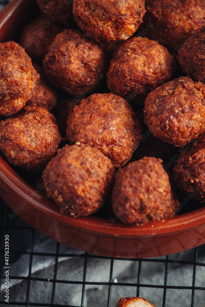 Fried home made italian traditional meatballs Fried home made italian traditional meatballs
