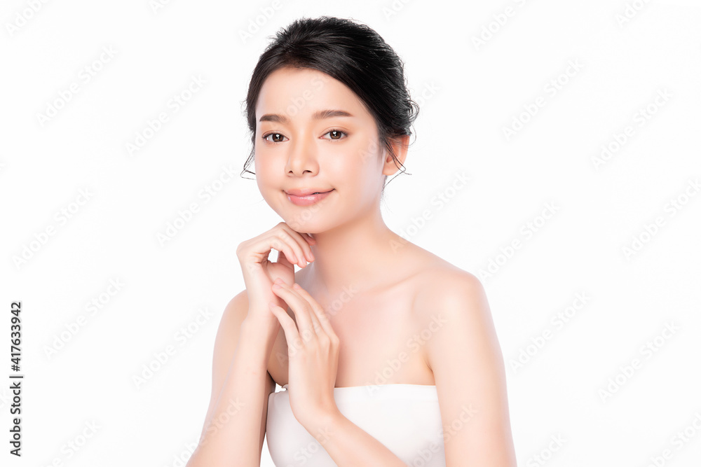 Beautiful young asian woman with clean fresh skin on white background, Face care, Facial treatment, Cosmetology, beauty and spa, Asian women portrait Beautiful young asian woman with clean fresh skin on white background, Face care, Facial treatment, Cosmetology, beauty and spa, Asian women portrait