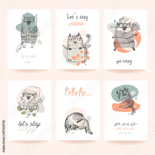 funny cats cards set.