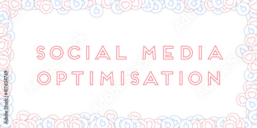 Social media icons. Social media marketing concept. Falling scattered thumbs up hearts. Wide frame e