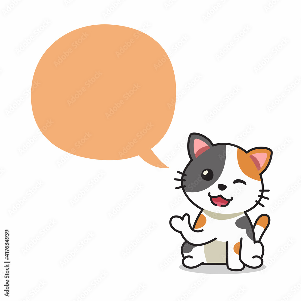 Cartoon character happy cat with speech bubble for design.