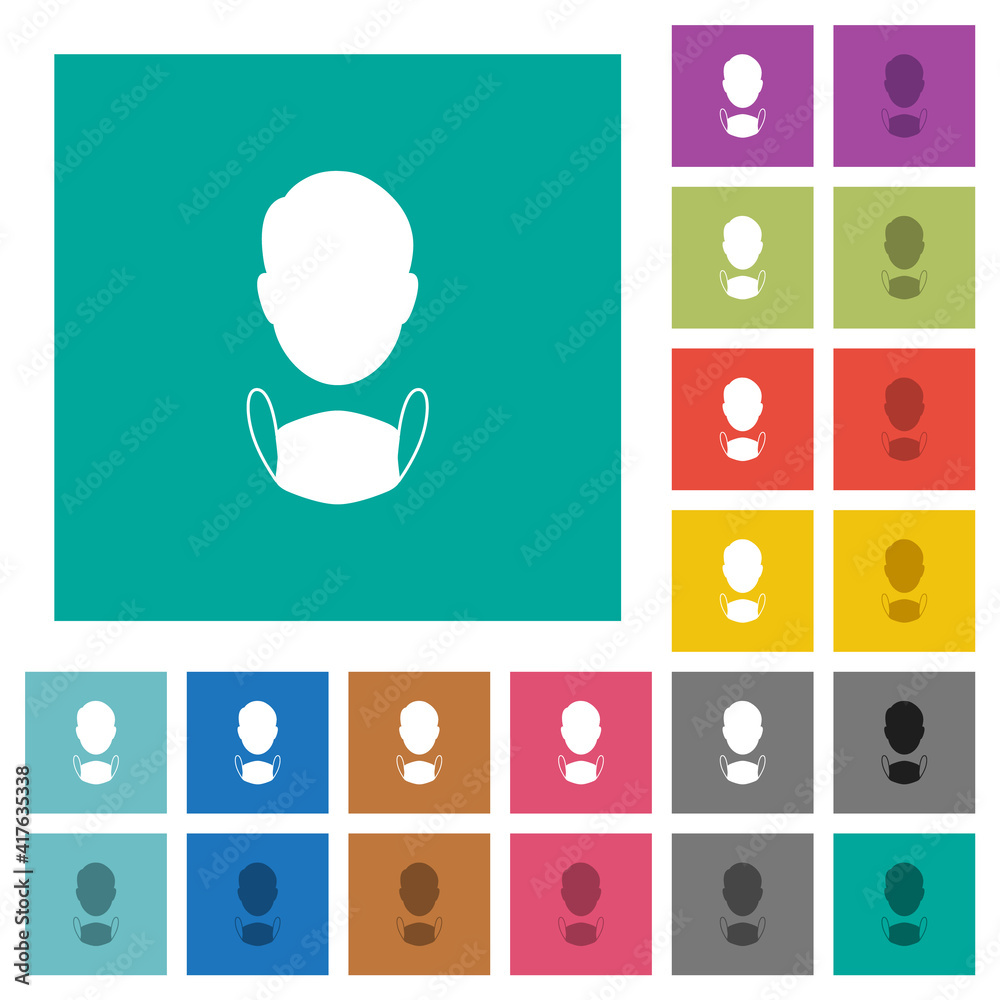 Face and medical mask square flat multi colored icons