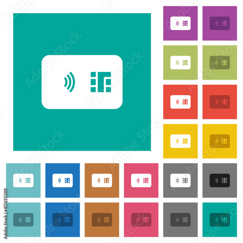 NFC chip card square flat multi colored icons