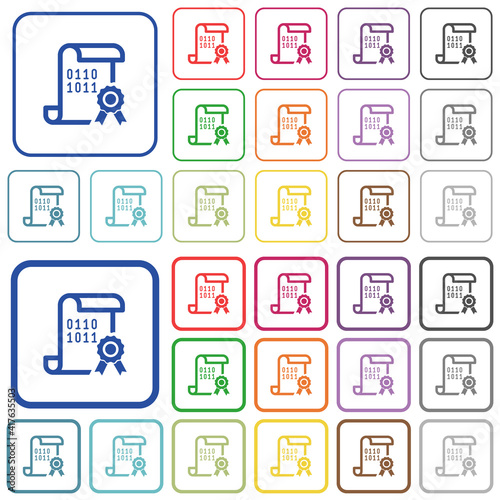 Digital certificate outlined flat color icons