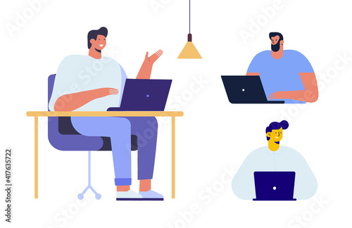 Man working Laptop flat vector illustration