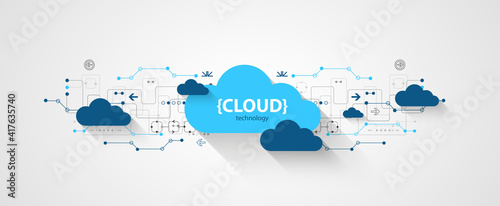 Cloud storage technology. Integrated digital web concept background.