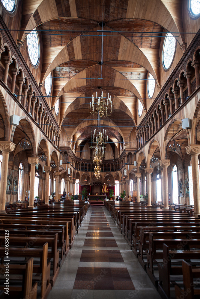 Interior of the Saint Petrus and Paulus cathedral in Paramaribo, Suriname, South America