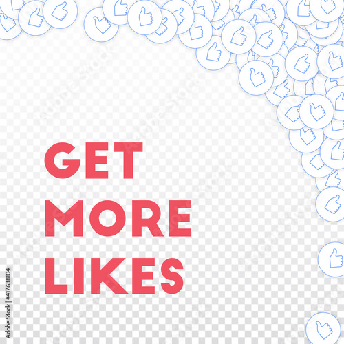 Social media icons. Get more likes concept. Falling scattered thumbs up. Indelible abstract right to