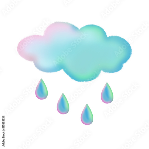 Cute rain cloud with drops on a white background in cartoon style. Illustration for the design of children's textiles and clothing, packaging, scrapbooking paper