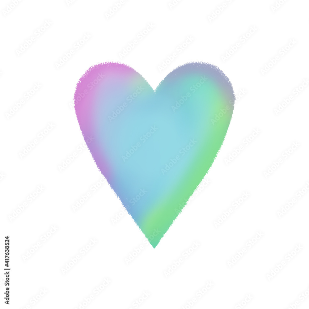 Illustration of a textured heart with a gradient on a white background for textile and paper design