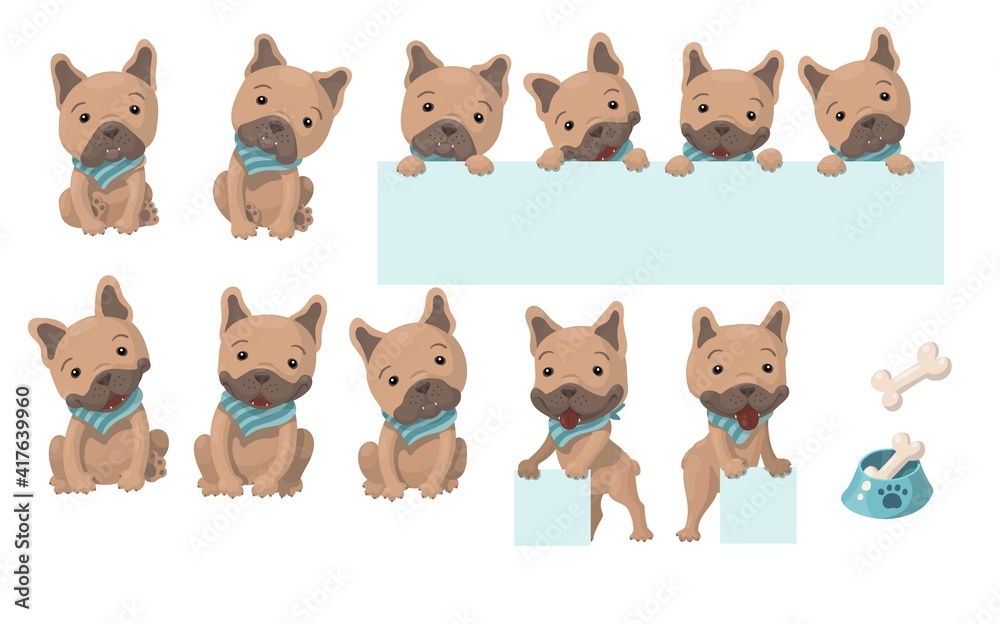 Vector illustration character design collection of french bulldog cute and happy. Vector illustration isolated on white background Vector illustration character design collection of french bulldog cute and happy. Vector illustration isolated on white background