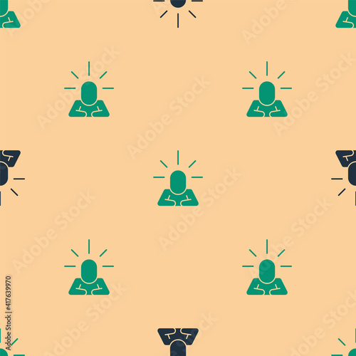 Green and black Depression and frustration icon isolated seamless pattern on beige background. Man in depressive state of mind. Mental health problems. Vector.