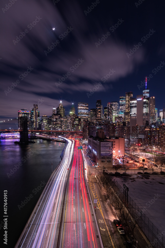 Obraz premium Aerial Night View of Manhattan