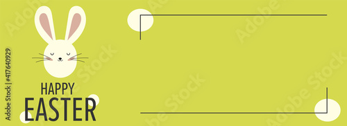 bright green greeting card with Easter. A place for congratulations and a white rabbit